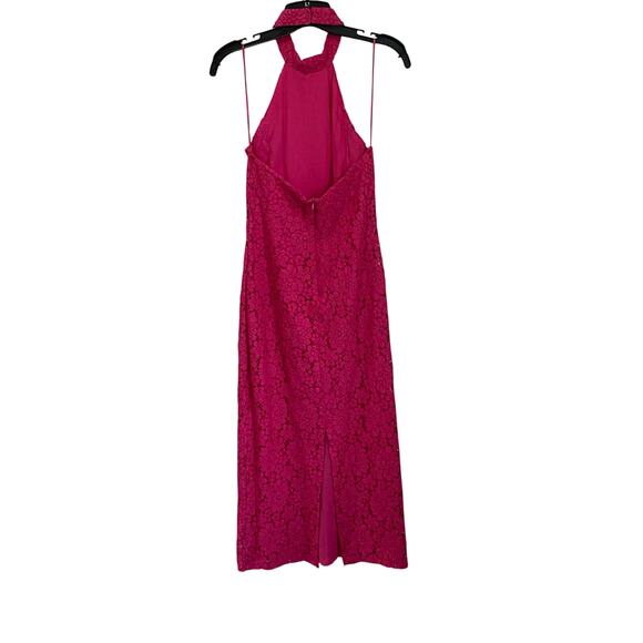 Zara Fuchsia Lace Halter Backless Long Midi Back Slit Lined Sheath Dress Sz XS - Picture 3 of 8